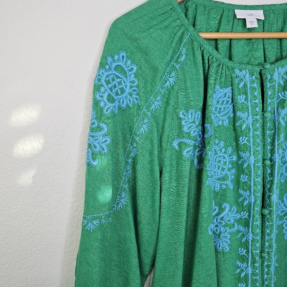 J Jill Linen Modal Blend Embroidered Boho Top XL - Picture 3 of 11